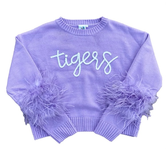 QUEEN OF SPARKLES Sweaters - Nwot Queen of Sparkles purple Tigers sweater w/ feathers Medium NEW - NO…